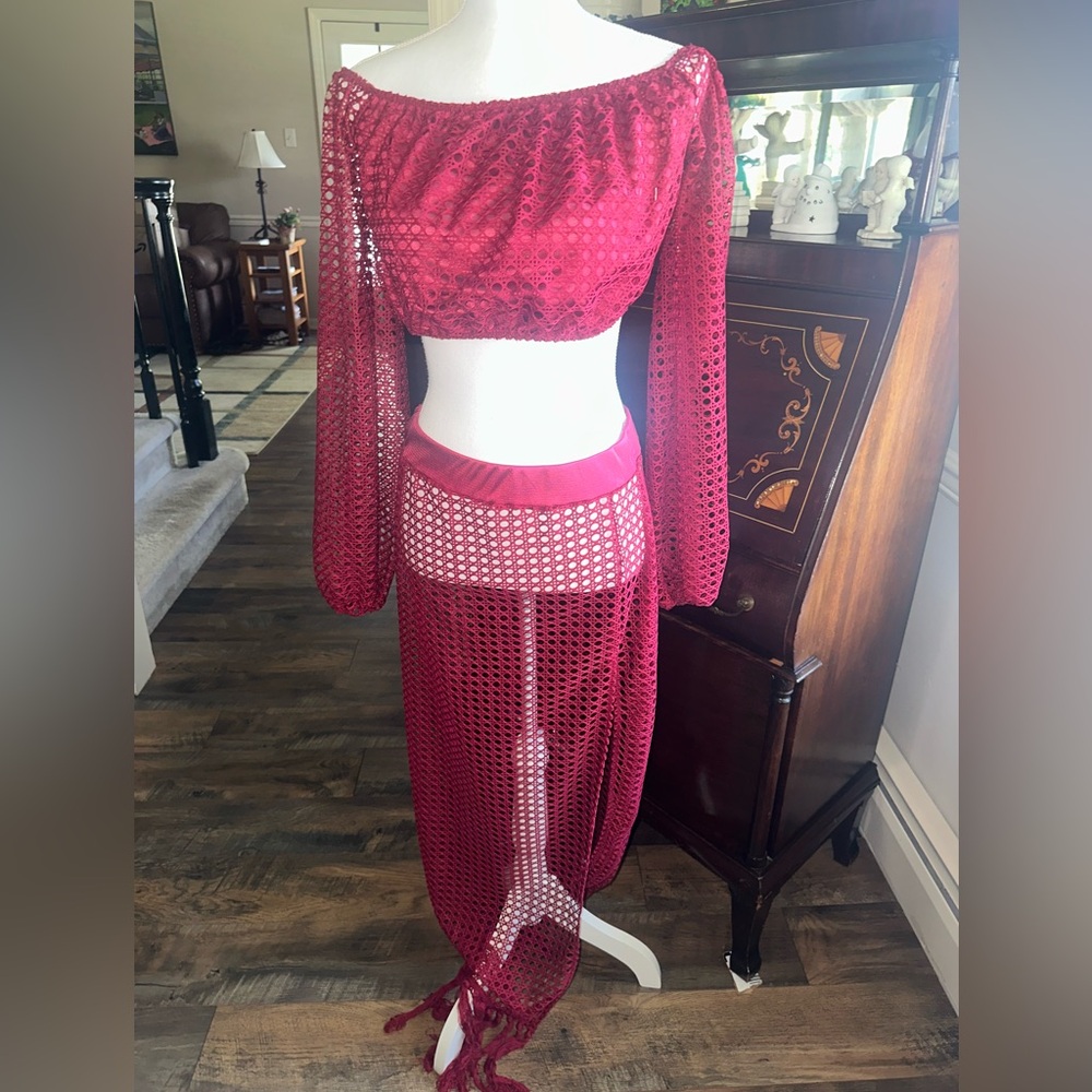 Cover Up or Sexy Set/ XL/ Crop top with maxi skirt/high slit in skirt/ NEW - Picture 1 of 8